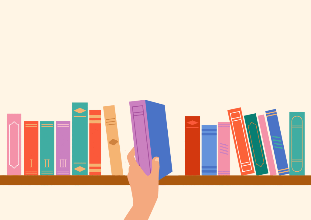 本棚から参考書を取り出す手のイラスト|毎日の勉強を始めるきっかけのイメージ